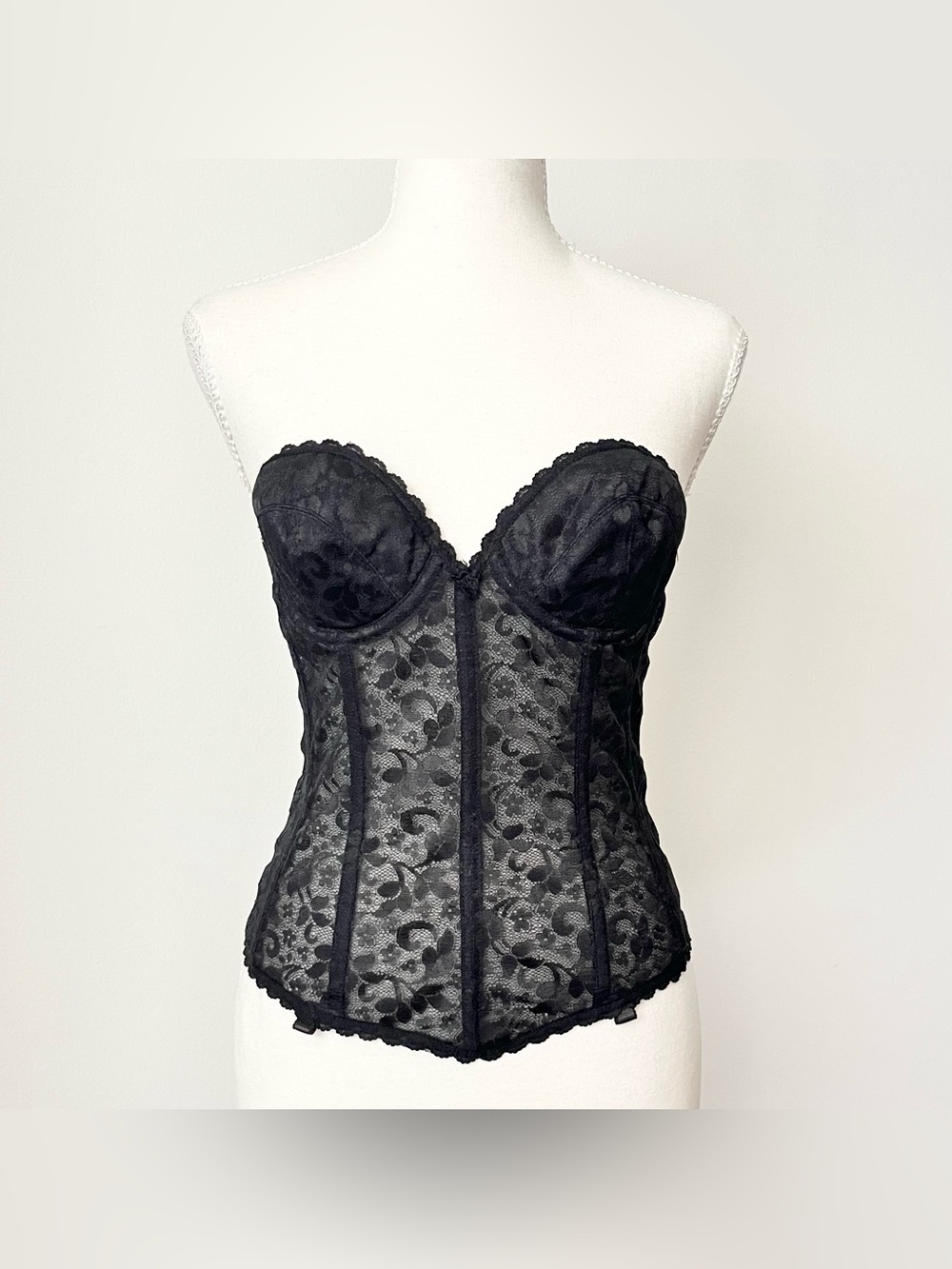 Vintage Carnival Black Lace Bustier Corset Top 34B Made in USA Sexy Vamp Comfy